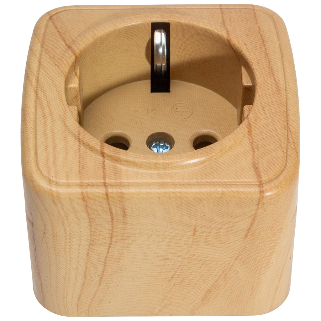 Розетка открытой проводки EKF Минск, 1-местная, с заземлением, светлое дерево