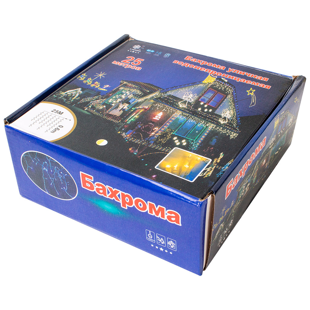 Гирлянда  ахрома, 25м, тонкий белый провод, теплый свет, уличная