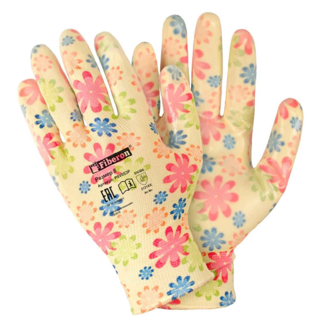 Перчатки Fiberon Садовые работы, полиэстер, полиуретановое покрытие, микс цветов №5