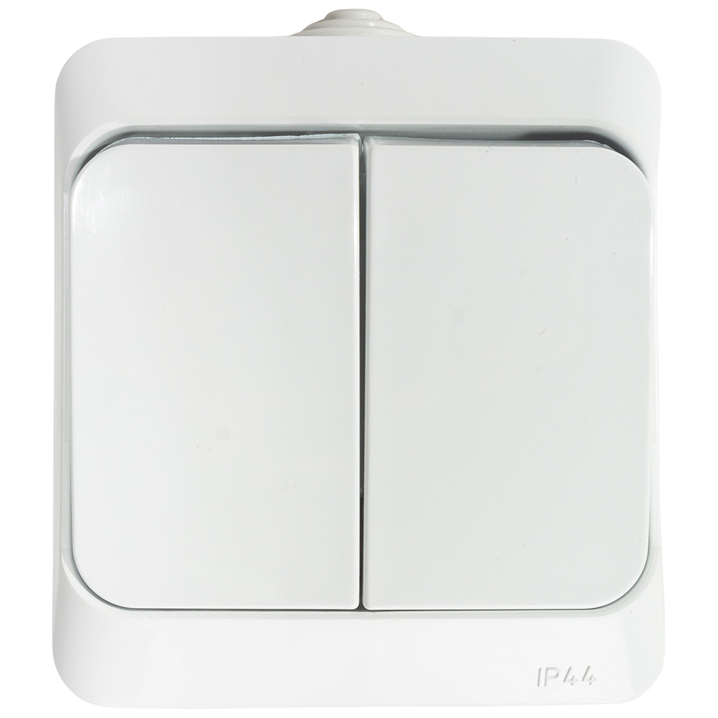 Выключатель открытой проводки Systeme Electric Этюд, 2-клавишный, 10А, IP44, белый