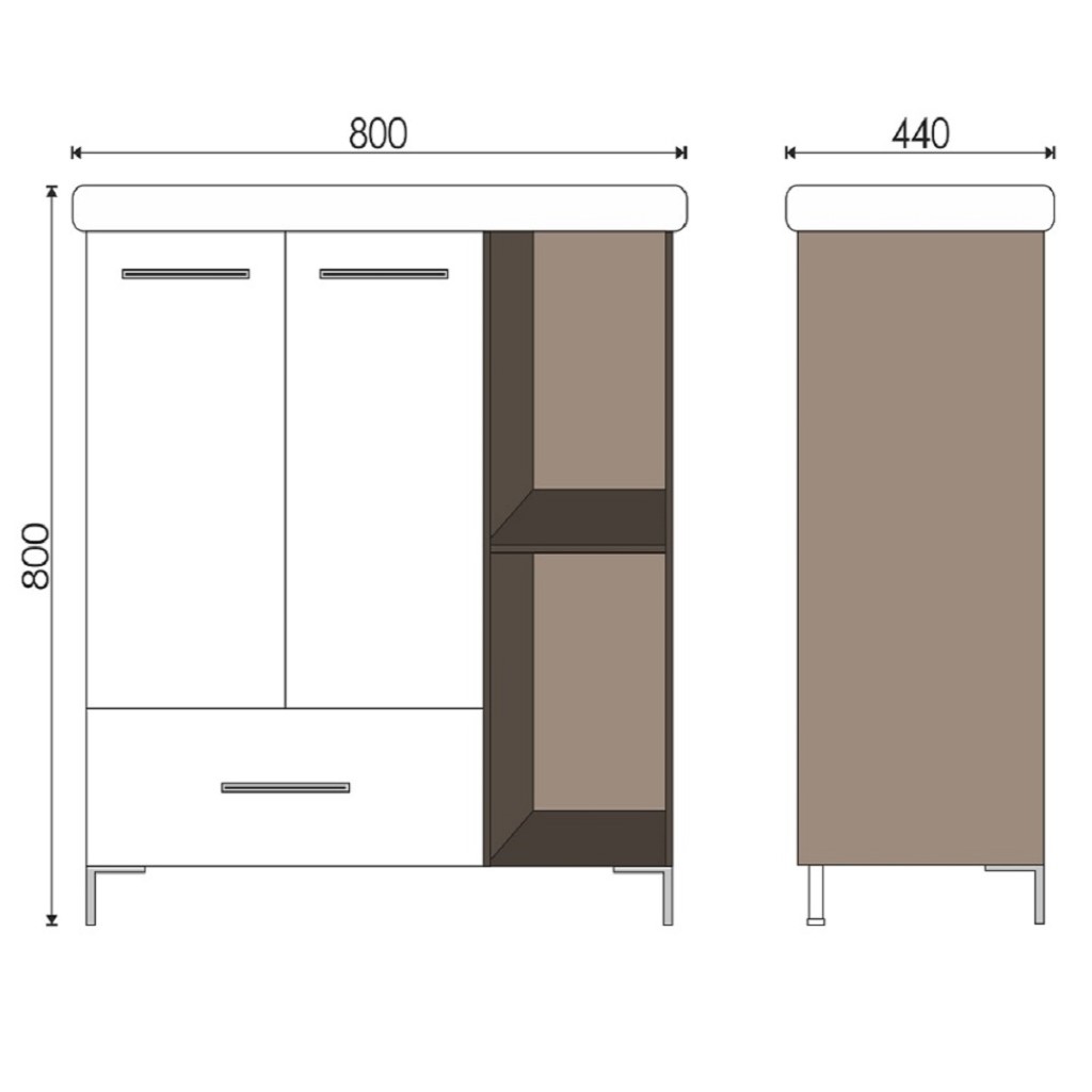 Тумба Crea 80 с умывальником Como 80, белый дуб гранж