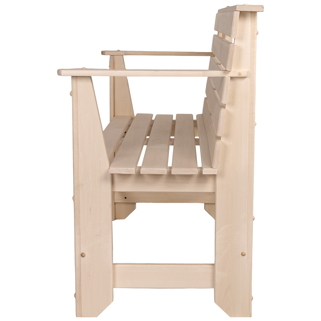 Скамья с подлокотниками, липа, 1200мм х 870мм х 550мм