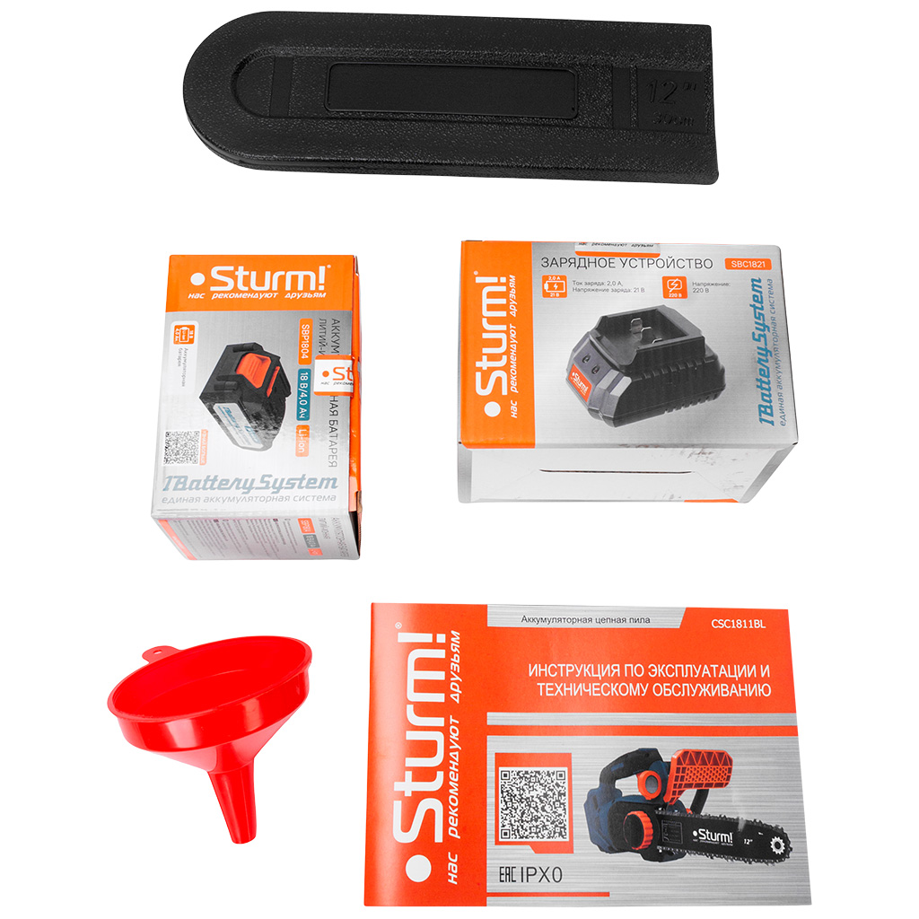 Пила цепная Sturm! CSC1811/BL, аккумуляторная, 18Вт, шина 20", с АКБ 4 Ач и ЗУ SBP1804/SBC1821