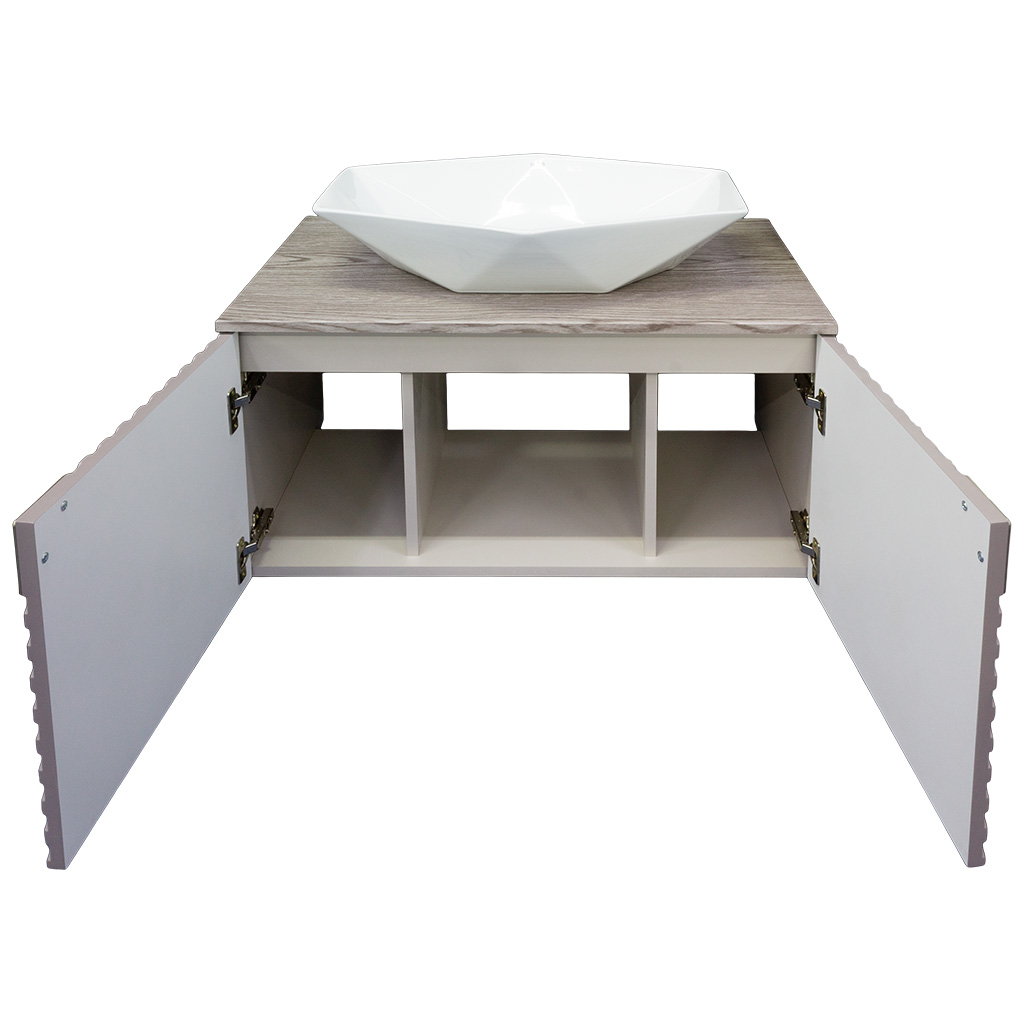 Тумба подвесная Андорра 85 с умывальником Poligono, кашемир, серый/дуб какао