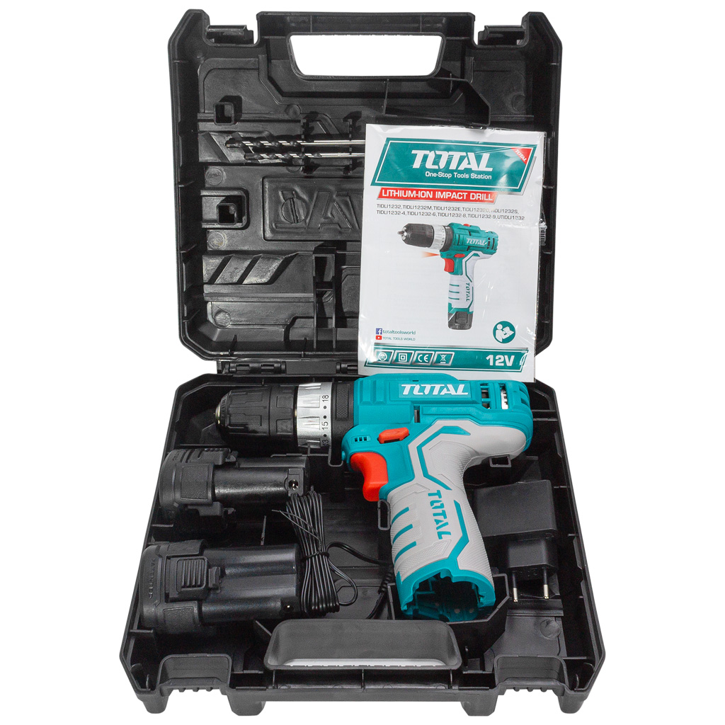 Дрель-шуруповерт аккумуляторная Total TIDLI1232, ударная, 12В