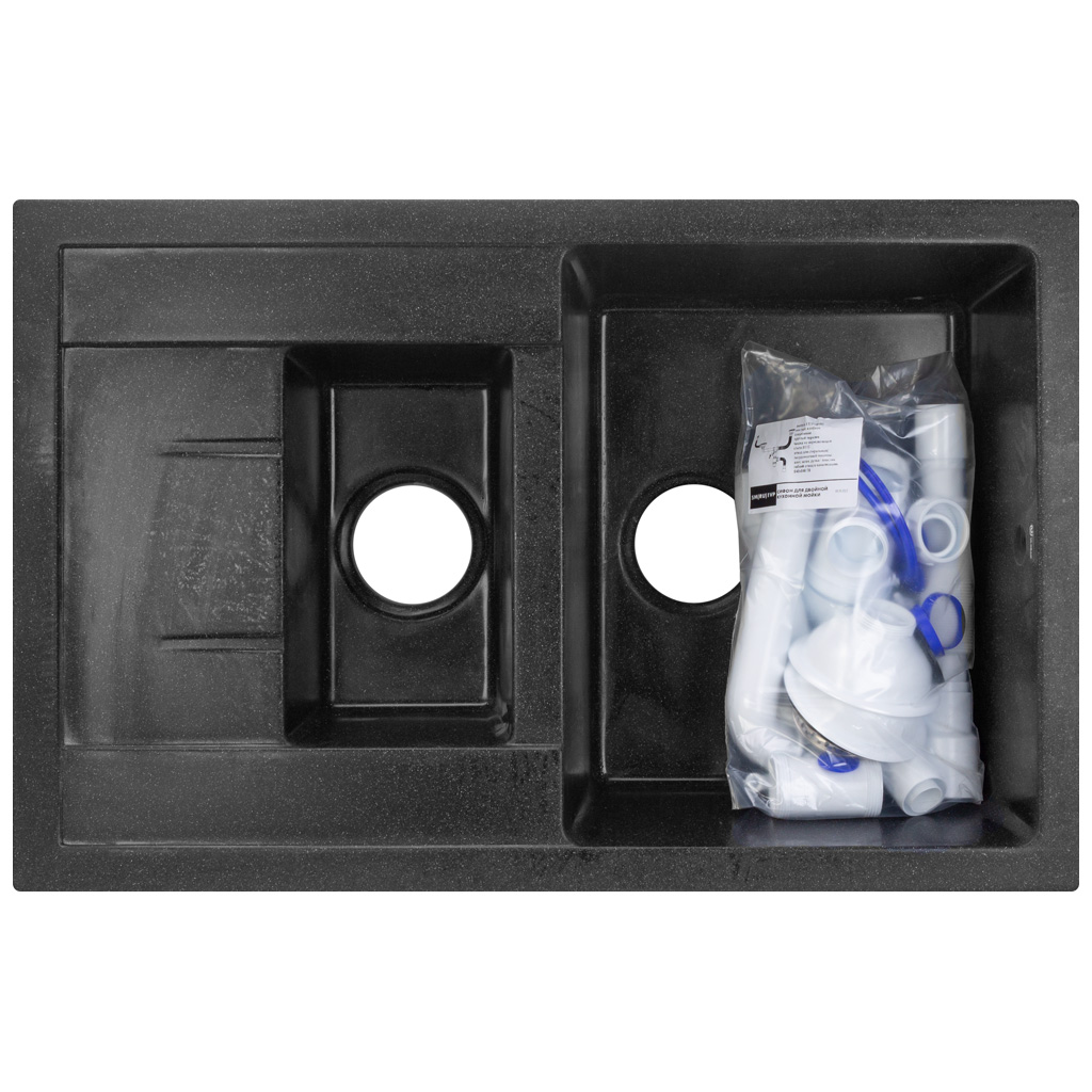 Мойка искусственный камень Ulgran, прямоугольная, 1.5 чаша, 500х770х160мм, черная