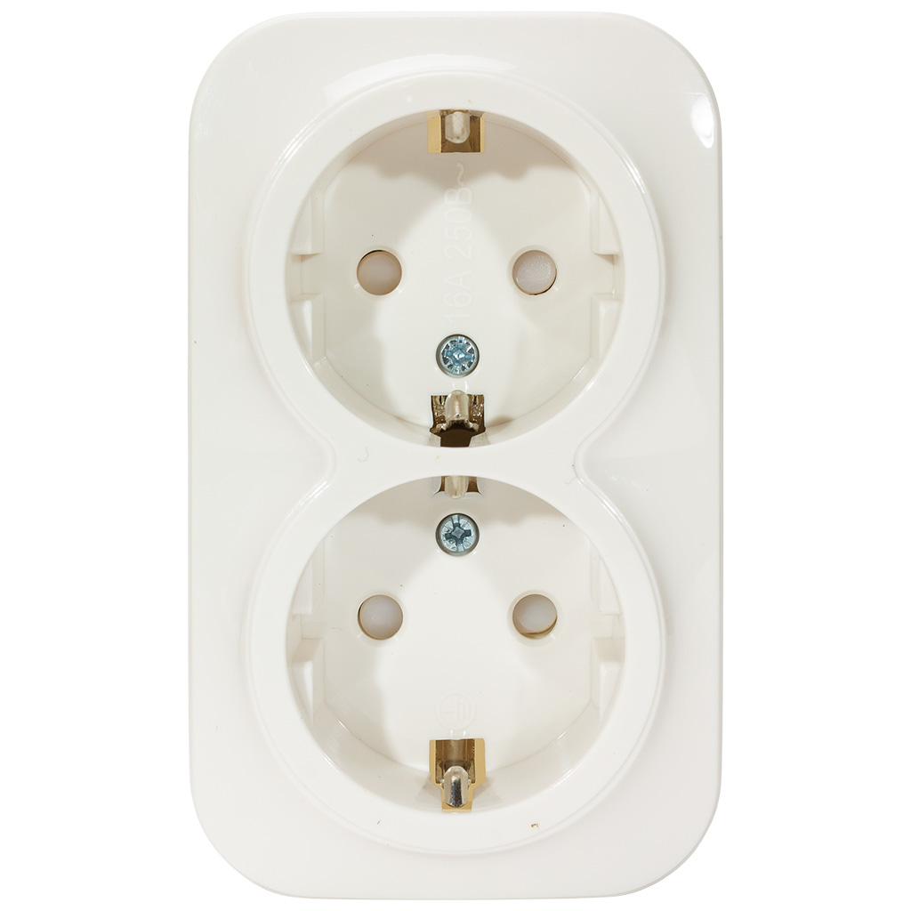 Розетка открытой проводки ИЭК Glory, 2-местная, 16А, с заземлением, белая