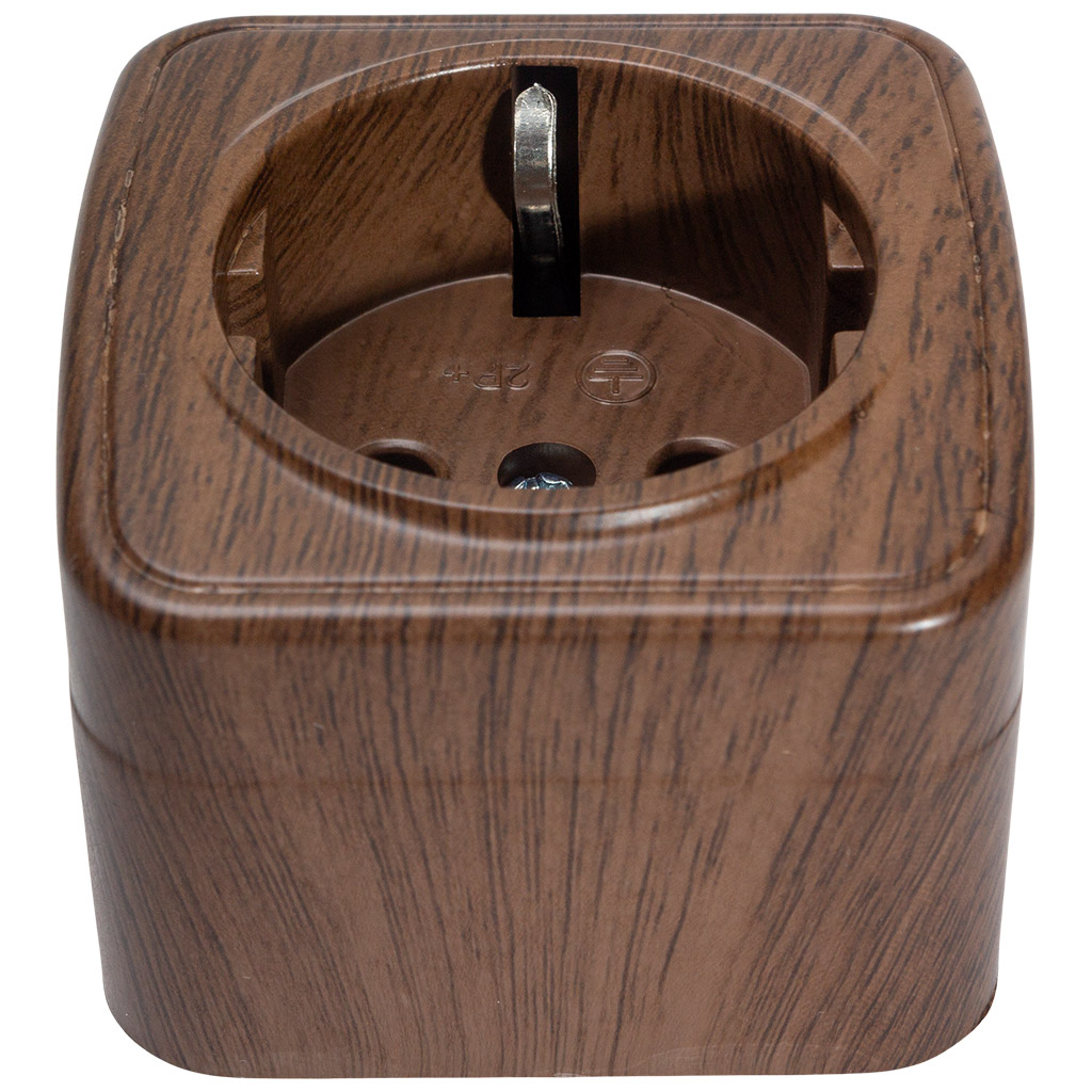 Розетка открытой проводки EKF Минск, 1-местная, с заземлением, темное дерево