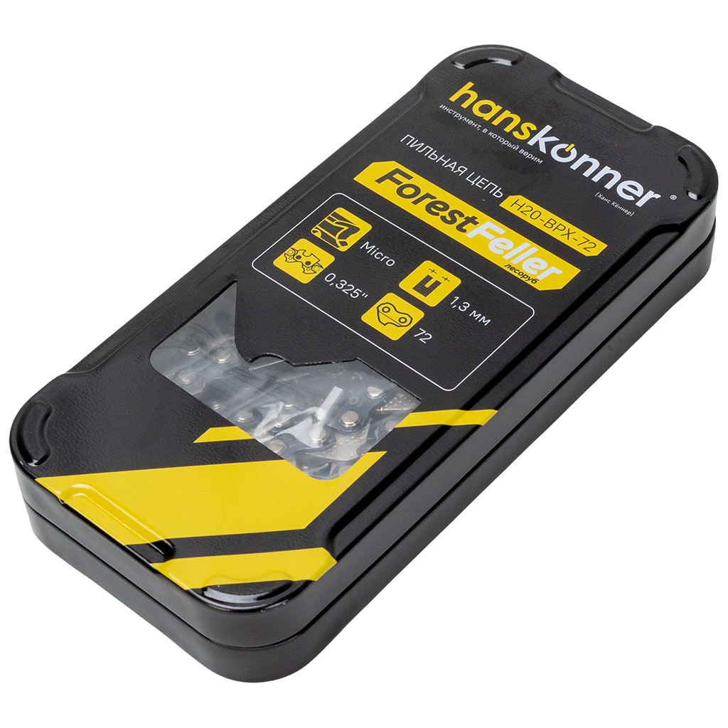 Цепь Hanskonner, 72 звеньев, паз 1.3мм, шаг 1/4", получизель, bumper