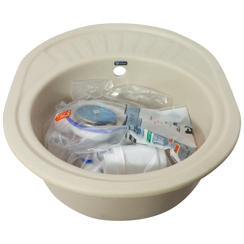 Мойка искусственный камень Ulgran, круглая с крылом, 450х500х155мм, белая