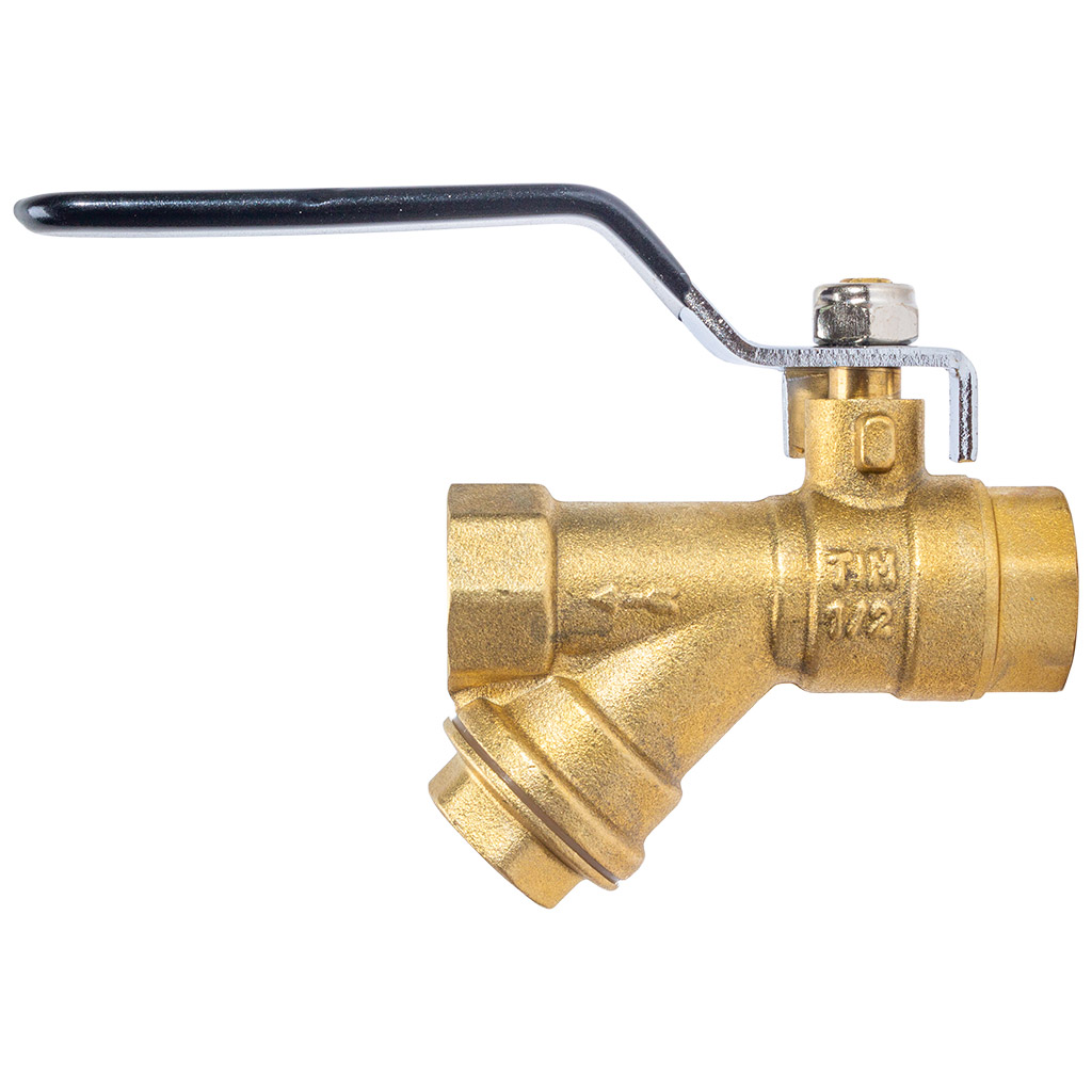 Кран шаровый с фильтром для воды TIM, 1/2" г-г, рычаг