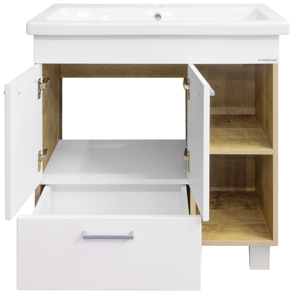 Тумба Crea 80 с умывальником Como 80, белый дуб гранж