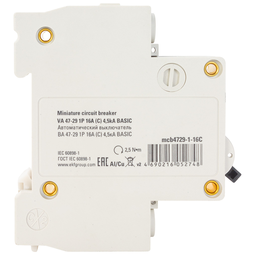 Выключатель автоматический ВА47-29 EKF, 1 полюсный, 16А С 4.5кА