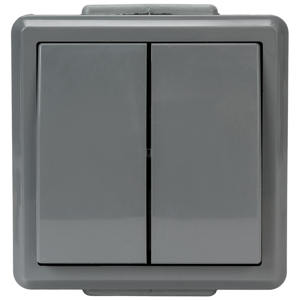 Выключатель открытой проводки Bylectrica Пралеска Аква, 2-клавишный, 6А, IP55, серый