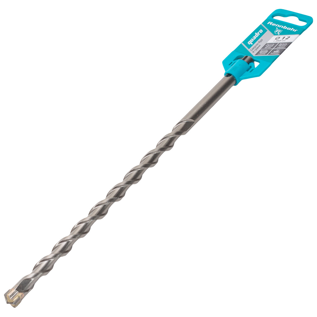 Бур по бетону Rennbohr Quadro, для перфоратора SDS-Plus, 12х185х260мм, 4 грани