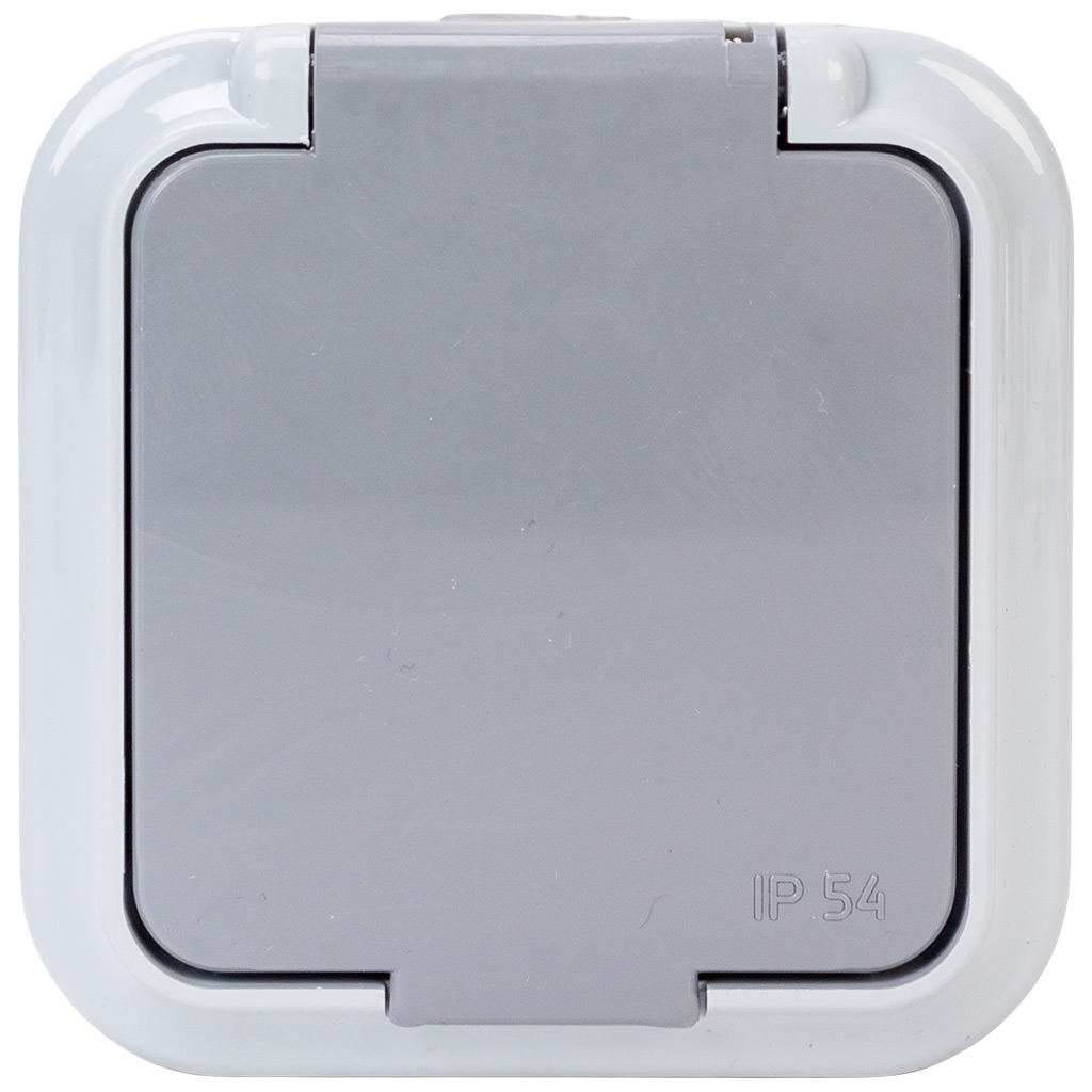 Розетка открытой проводки Bylectrica Пралеска Аква, 1-местная, 16А, с заземлением, с крышкой, IP54, серая