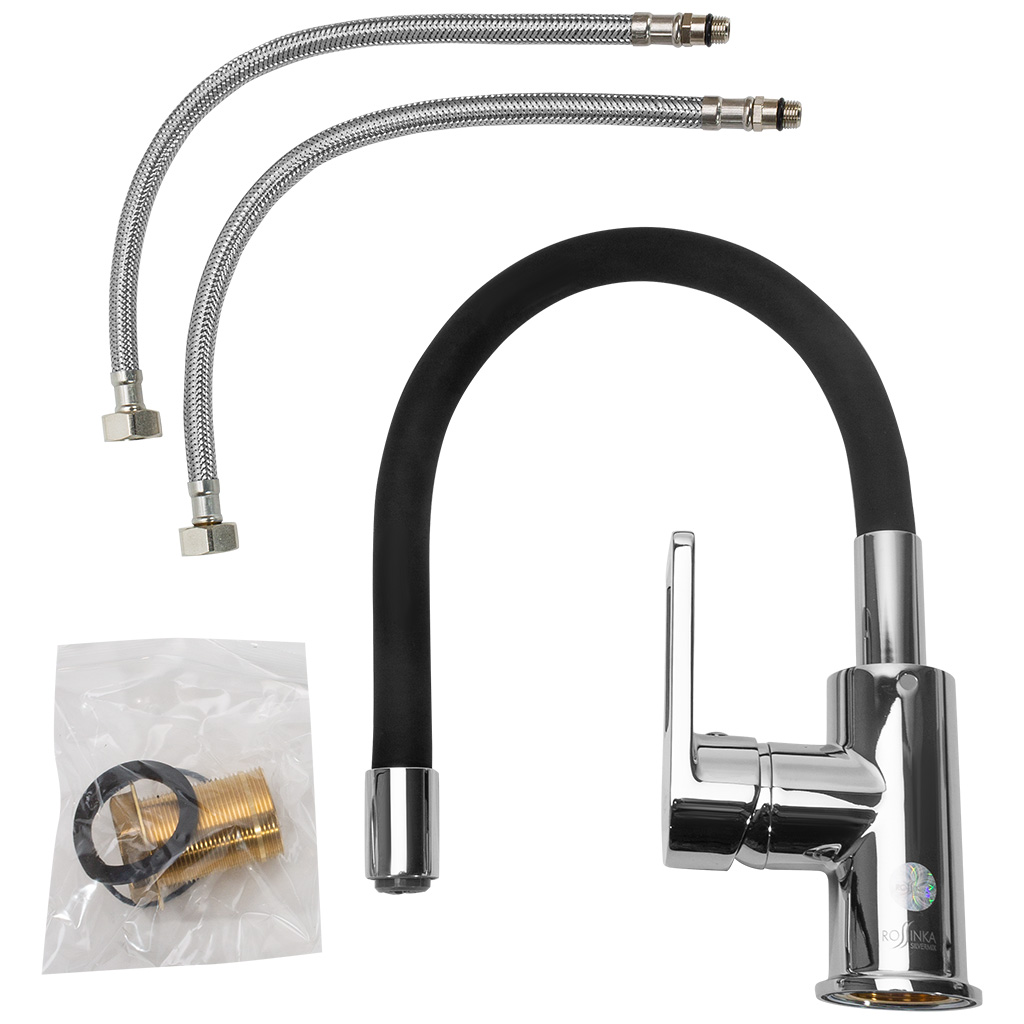 Смеситель для кухни Rossinka Z35-35U-Black, с гибким изливом