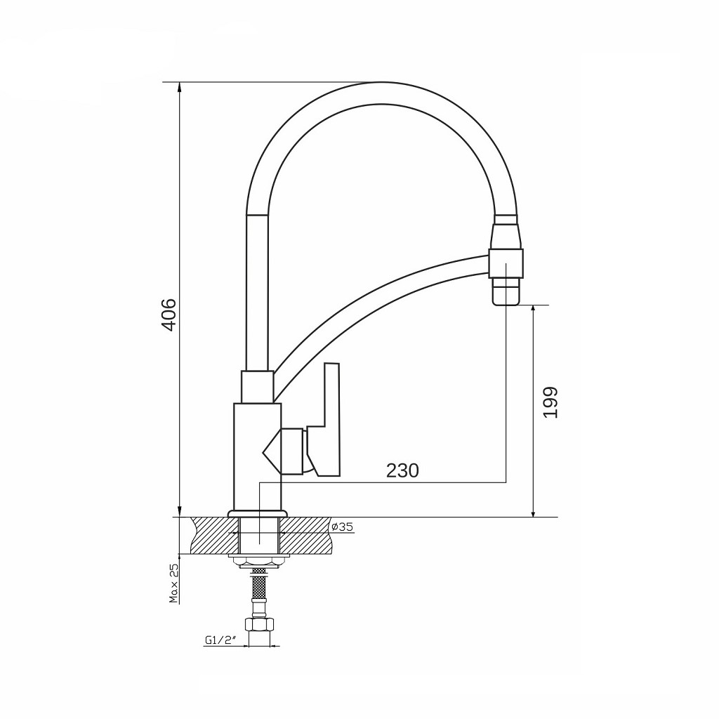 Смеситель для кухни Mixline ML33-108GR, с гибким изливом, графит