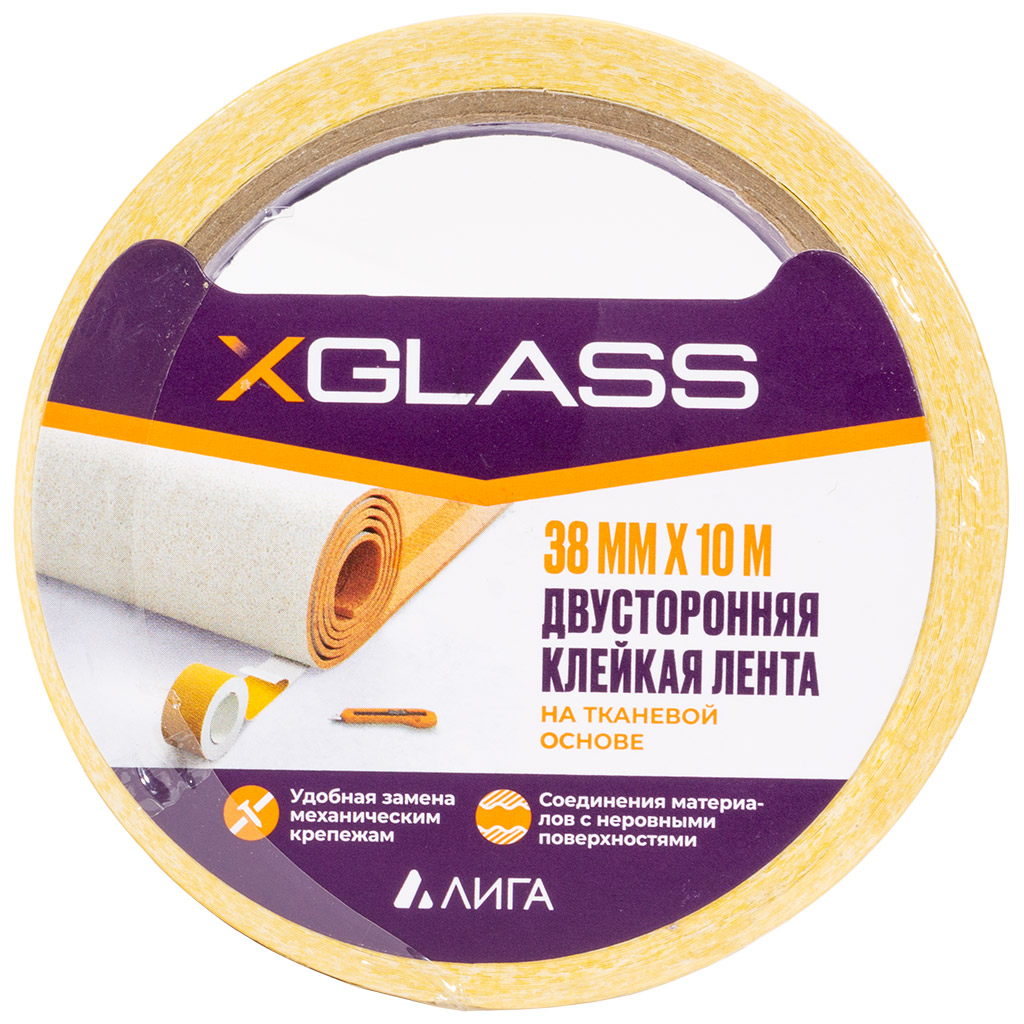 Лента XGLASS, двухсторонняя, на тканевой основе, 38ммх10м