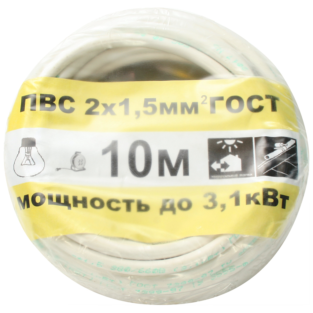 Провод РЭК-PRYSMIAN ПВС 2х1.5мм, круглый, (бухта 10м)