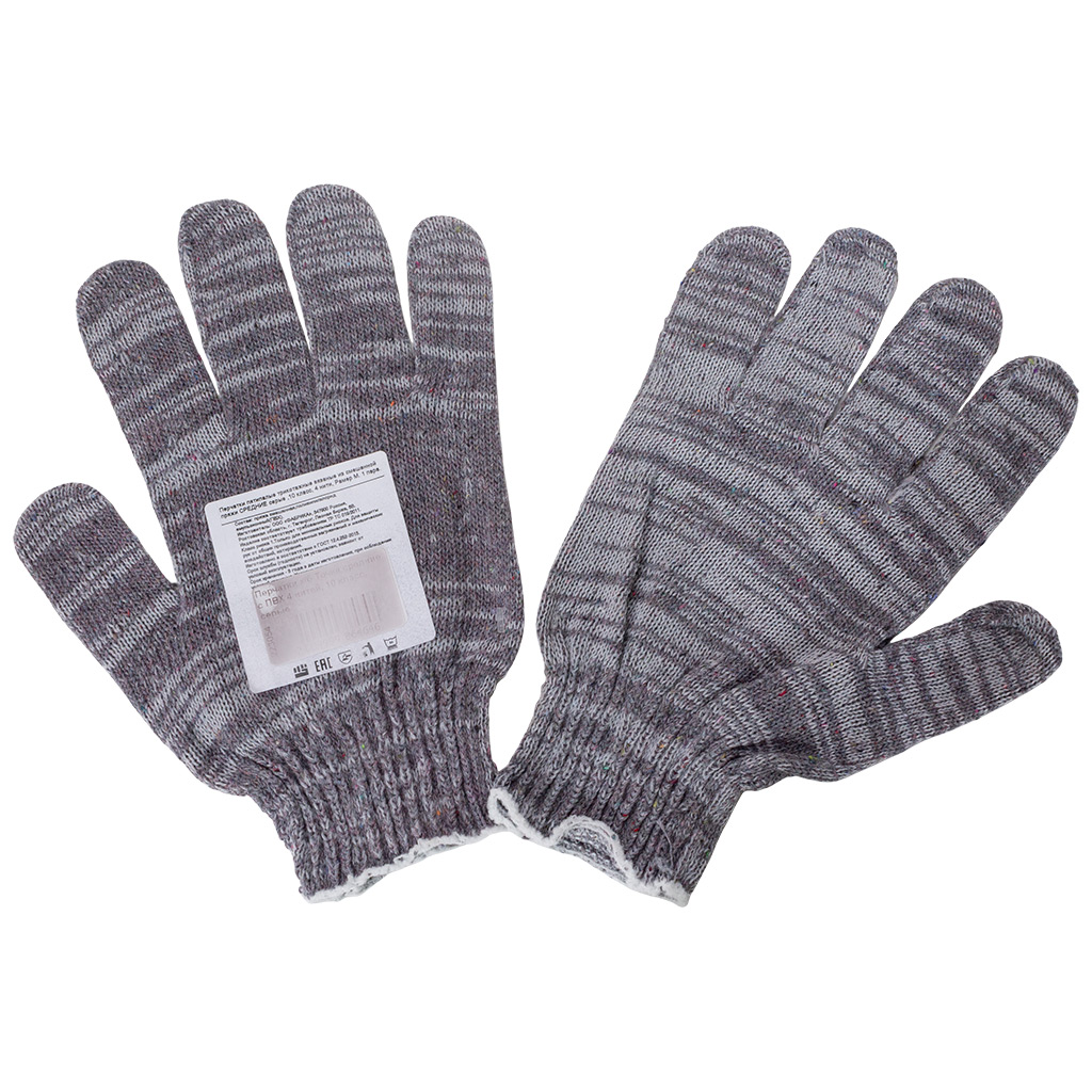 Перчатки х/б Точка средние с ПВХ 4 нитей, 10 класс, серые