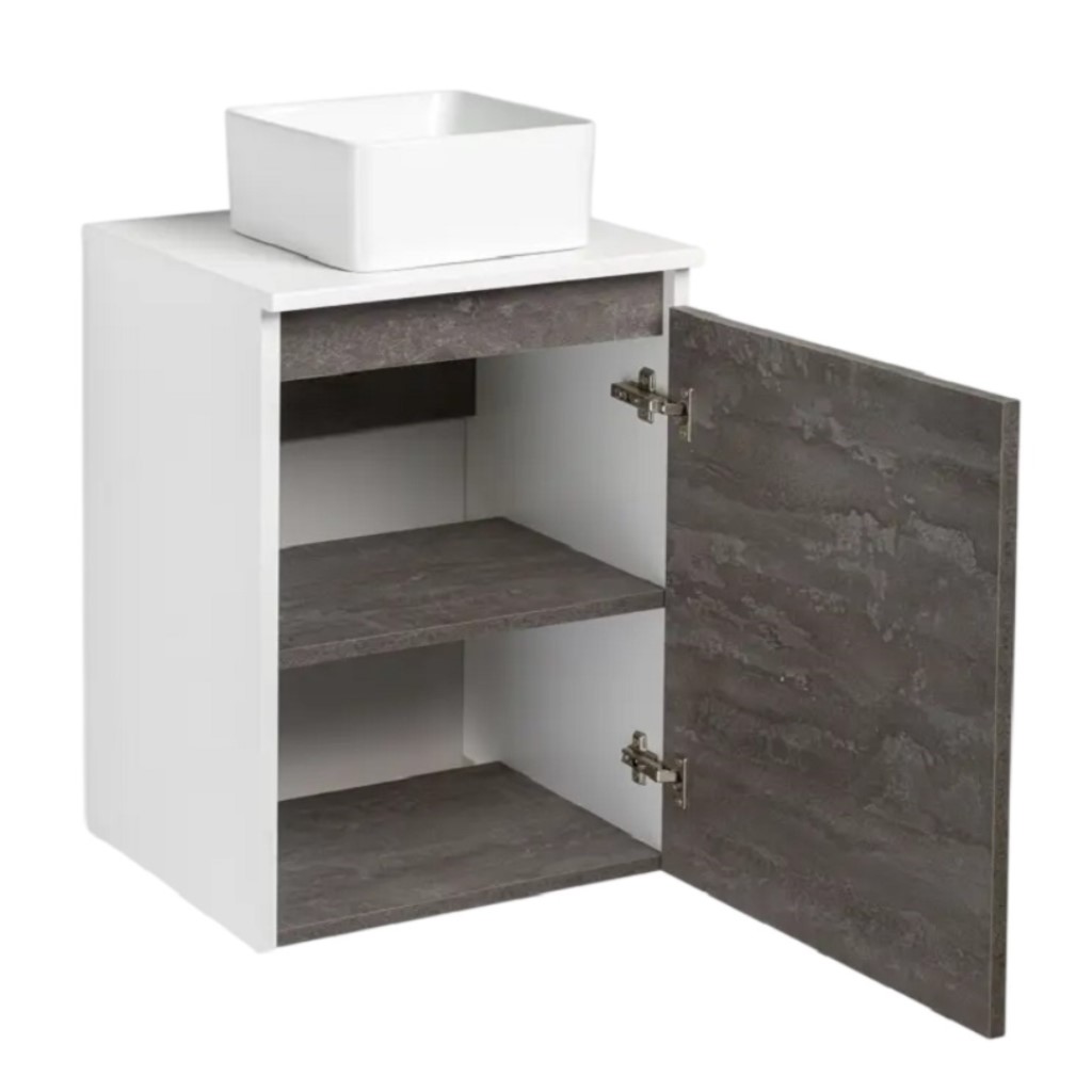 Тумба подвесная Бари 40 с умывальником UNO24, железный камень