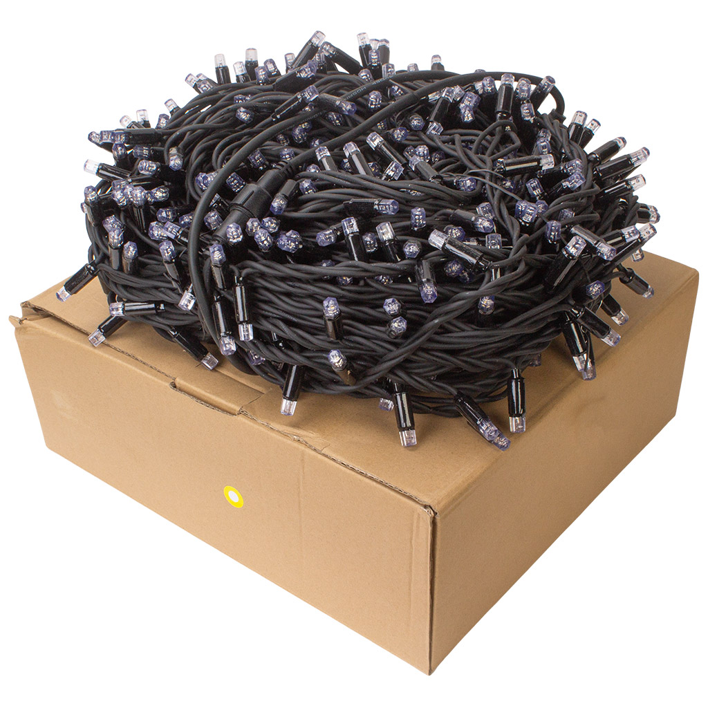 Гирлянда Нить, мерцание, 50м, толстый черный провод, теплый свет, уличная