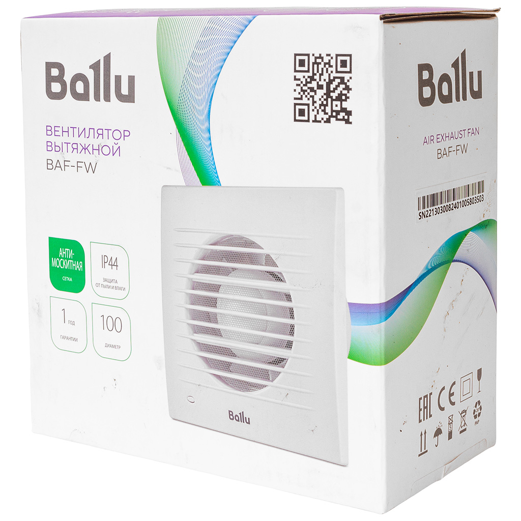Вентилятор Ballu, BAF-FW 100N, d-100мм, 158х158мм, 12Вт