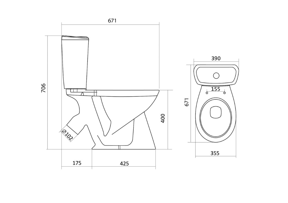 Унитаз-компакт Santek Бриз, двухрежимная арматура, нижняя подводка, выпуск косой