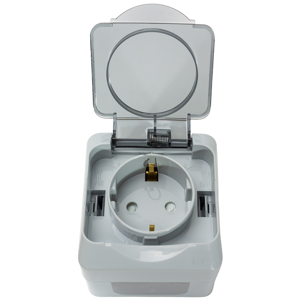 Розетка открытой проводки Systeme Electric Этюд, 1-местная, 16А, с заземлением, серая