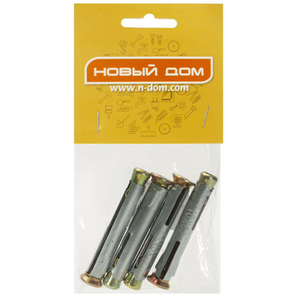 Дюбель рамный 10 х 52, металлический, 4 шт/упак