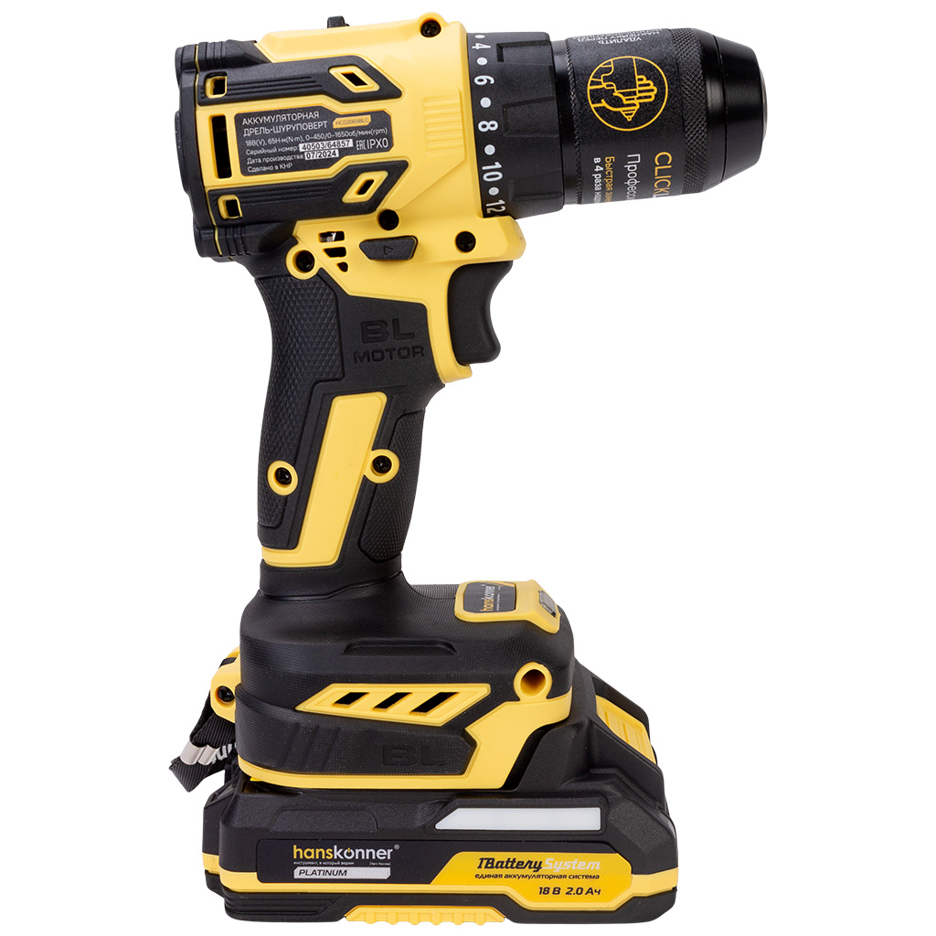 Дрель-шуруповерт Hanskonner, аккумуляторная, с бесщеточным двигателем, 18В, 1BatterySystem