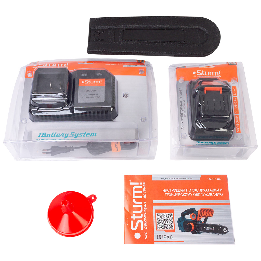 Пила цепная Sturm! CSC1811/BL, аккумуляторная, 18Вт, шина 20",  с АКБ 6 Ач и ЗУ SBP1806HP/SBC2004