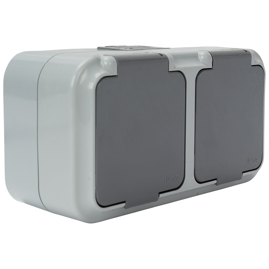 Блок открытой проводки Bylectrica Пралеска Аква, розетка 2-местная, с заземлением,  IP54, серый