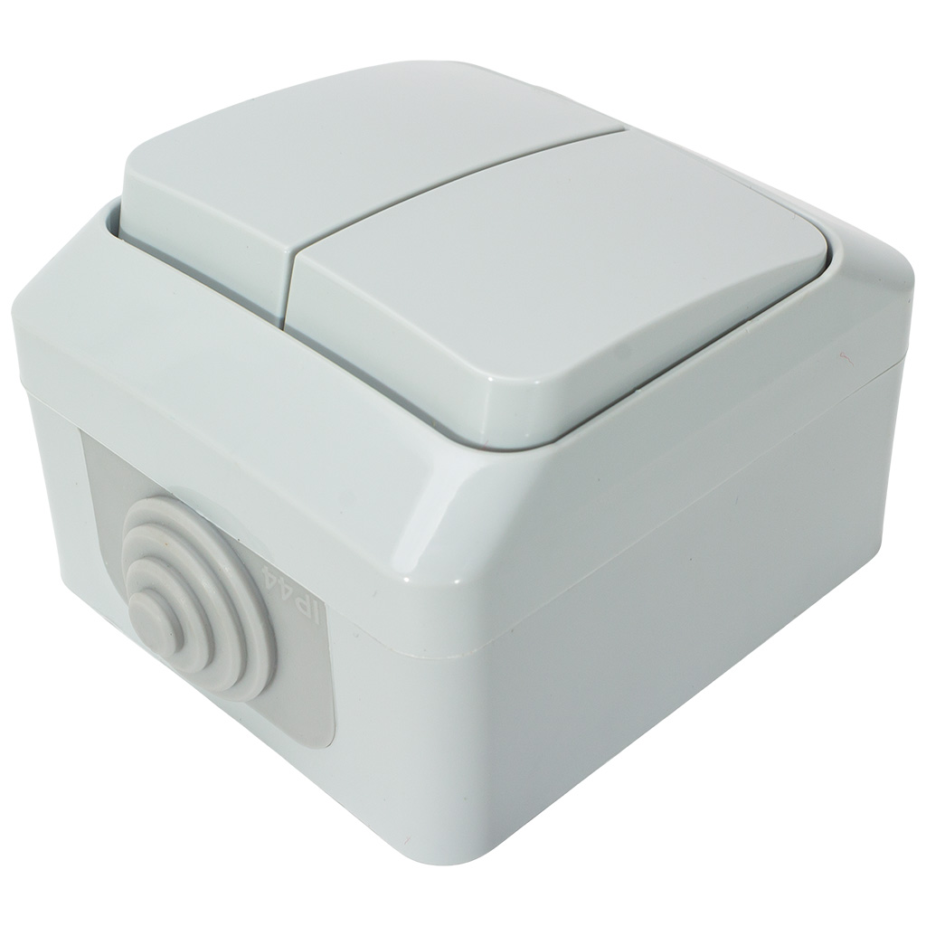 Выключатель открытой проводки Systeme Electric Этюд, 2-клавишный, 10А, IP44, серый