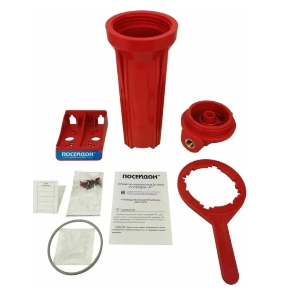 Магистральный фильтр для горячей воды Посейдон-1РГ Slim Line 10 SL, внутренняя резьба 3/4", красный