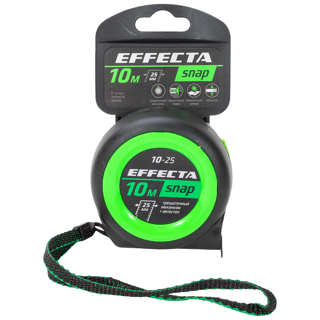 Рулетка Effecta Snap, автостоп, 10м х 25мм