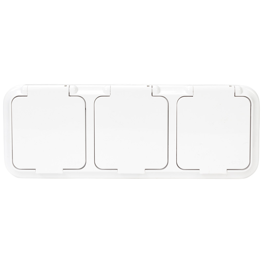 Блок открытой проводки Bylectrica Пралеска Аква, розетка 3-местная, с заземлением, с крышкой, IP54, белый