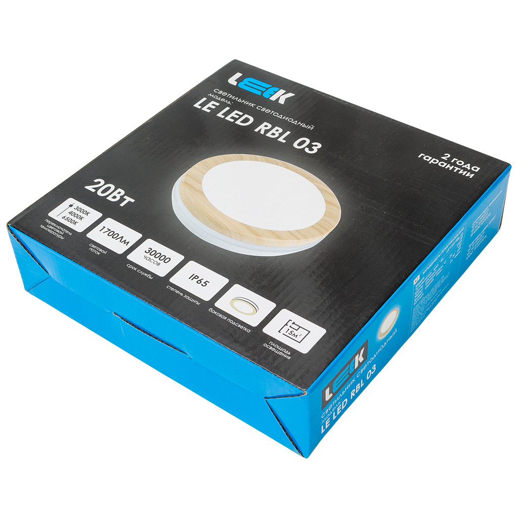 Светильник влагостойкий Leek, 20Вт, 3000-6500К, IP40, дерево, круг