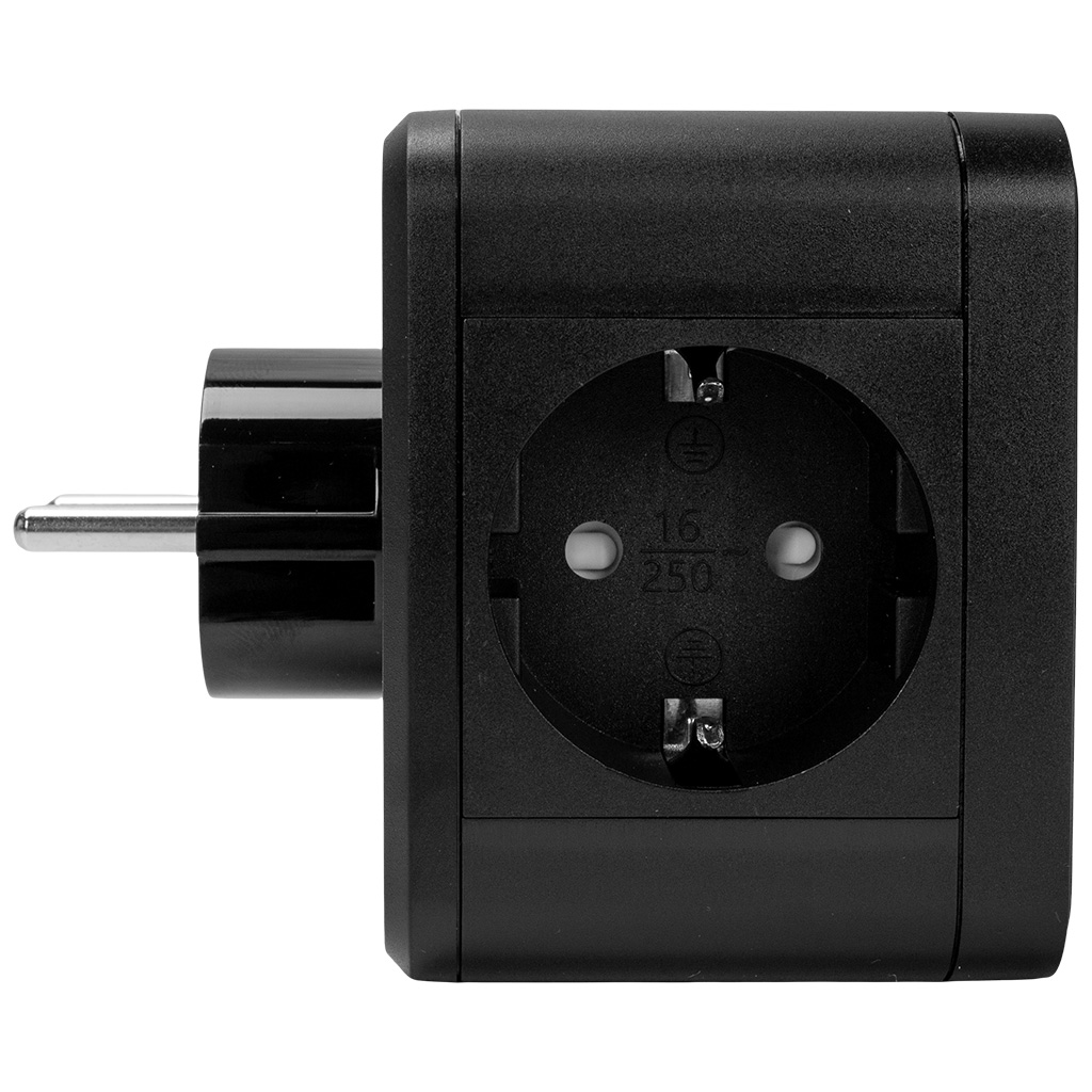 Разветвитель Uniel, 2 гнезда + 2 USB, с заземлением, 16А, черный