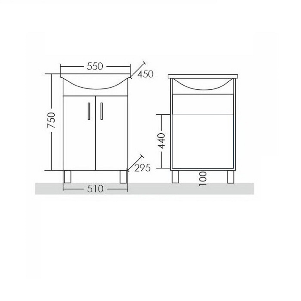 Тумба напольная Стандарт 55 с умывальником Уют 55, белая
