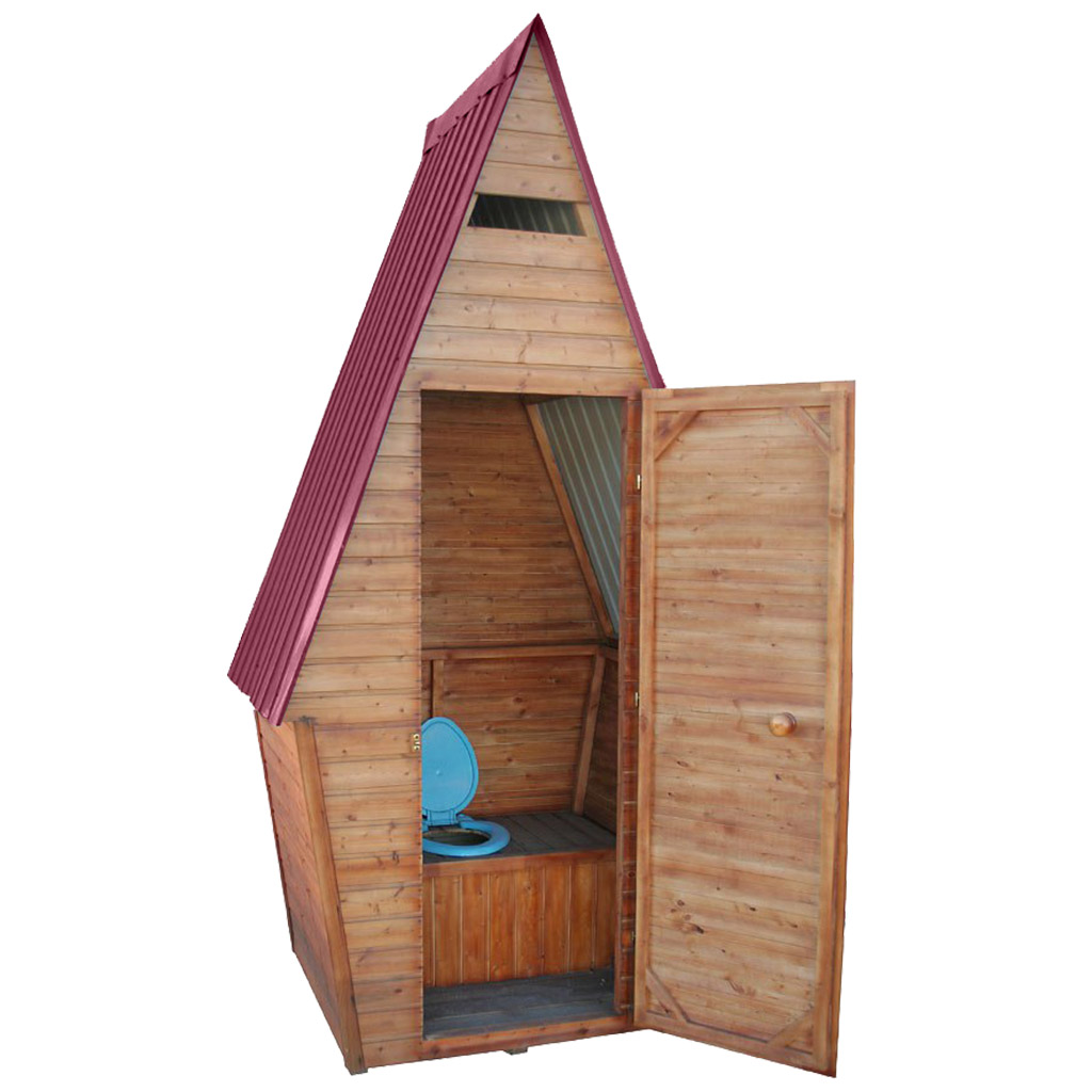 Туалет деревянный двухскатный "Домик" со стульчаком, вагонка, красное вино