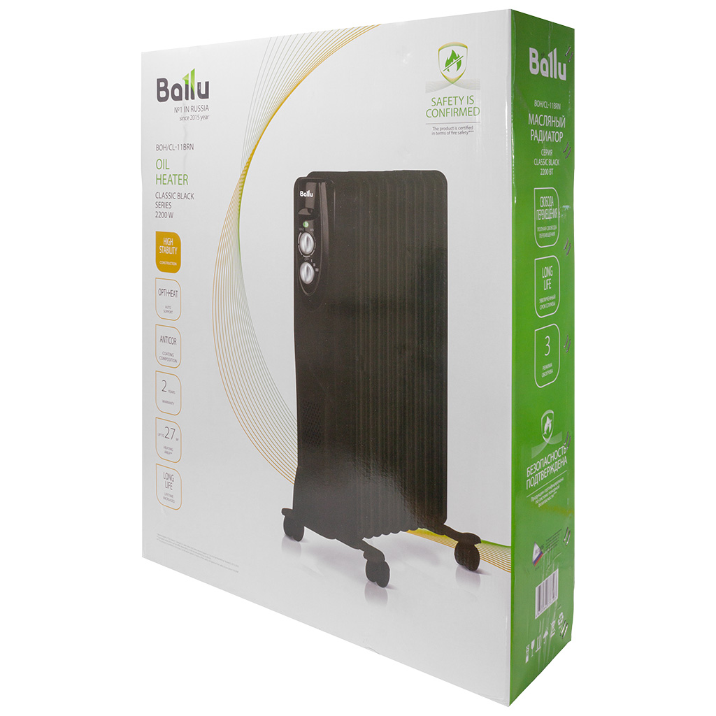 Масляный обогреватель Ballu Classic black BOH/CL-11BRN 2200, 11 секций