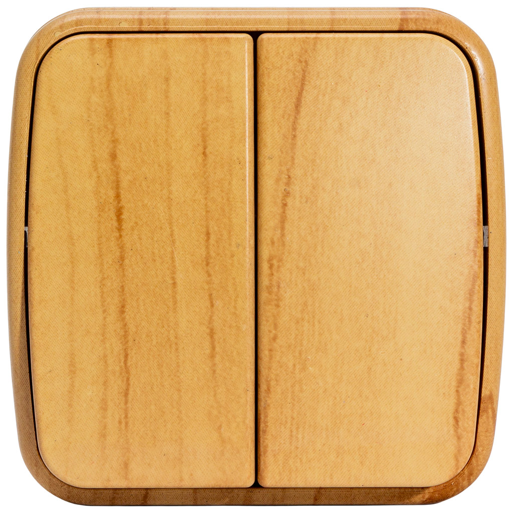 Выключатель открытой проводки EKF Минск, 2-клавишный, светлое дерево