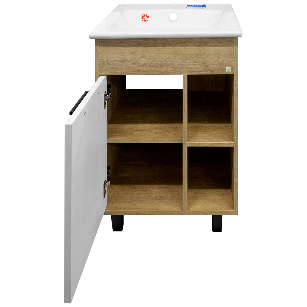 Тумба Olsen 60 с умывальником Элина 60, белое дерево/дуб баррик