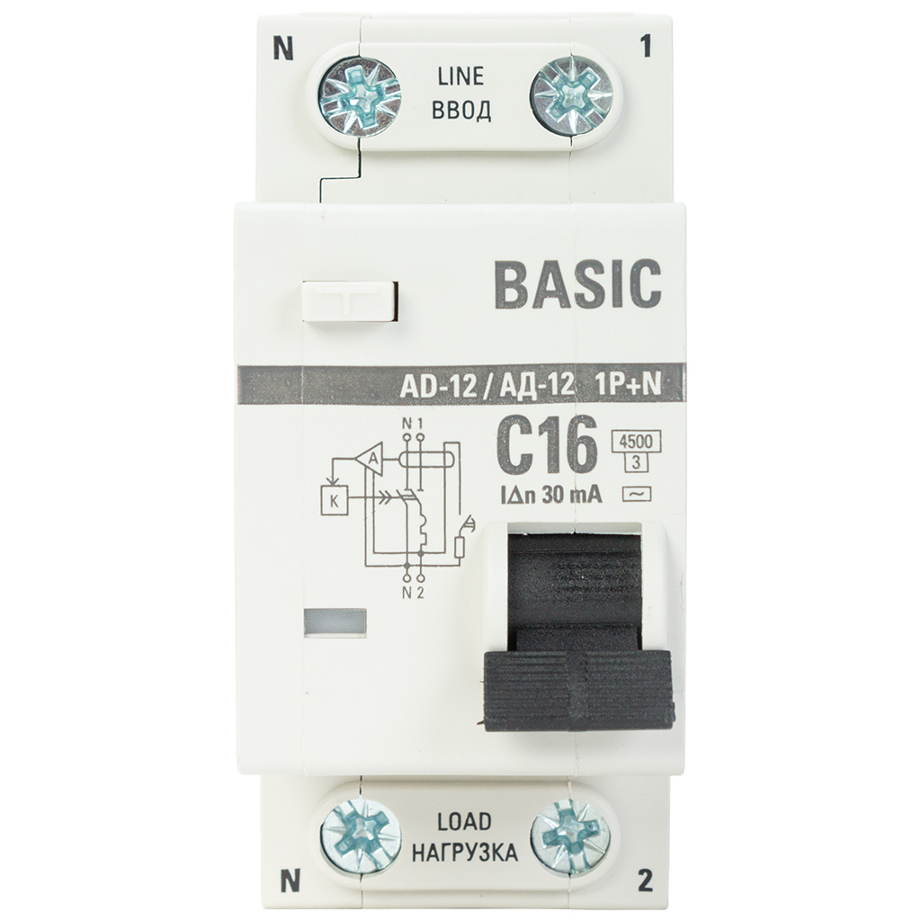 Дифференциальный автоматический выключатель АД-12 EKF, 2 полюсный, 16А 30мА  АС