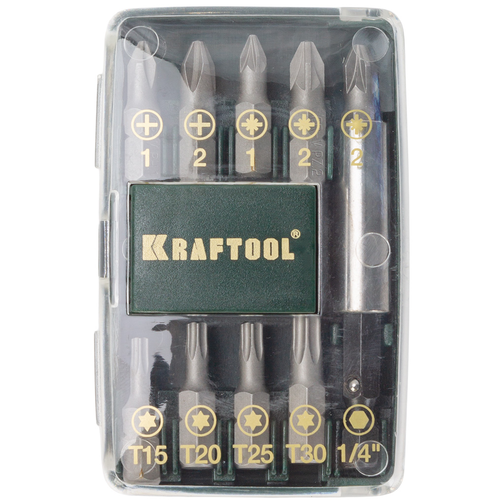 Набор бит Kraftool Compact-10, 10 предметов с магнитным адаптером