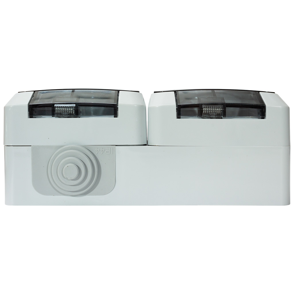 Розетка открытой проводки Systeme Electric Этюд, 2-местная, 16А, с заземлением, серая.