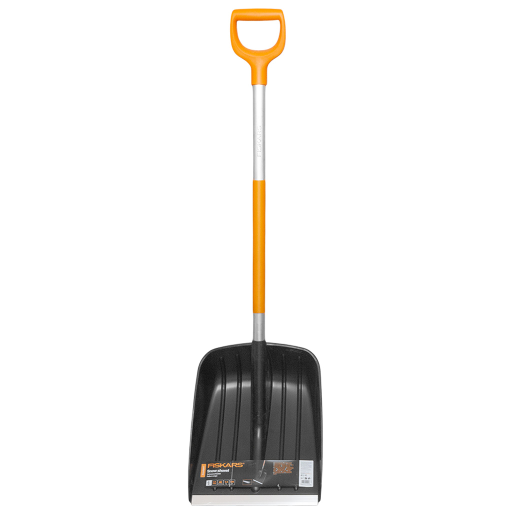 Лопата для уборки снега Fiskars SnowXpert, пластмассовая, алюминиевый черенок, 355мм х 440мм.