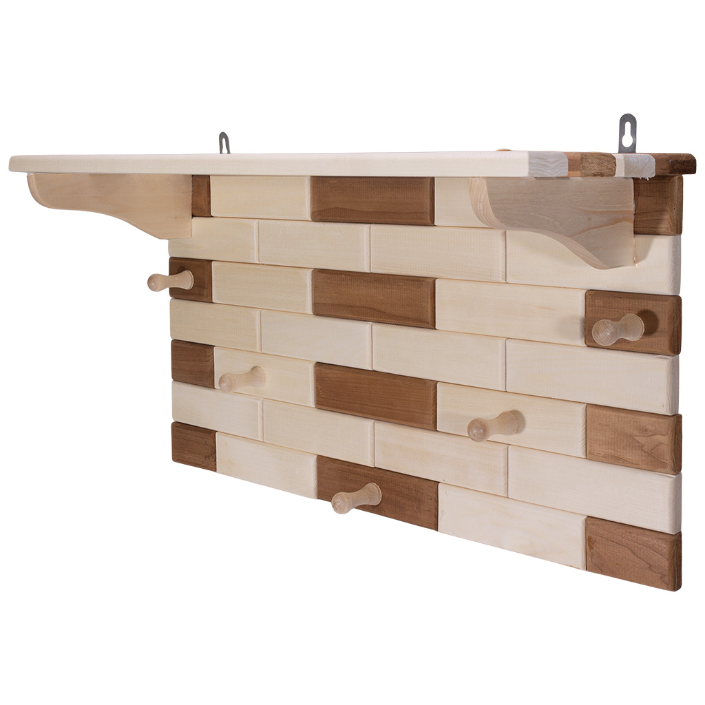 Вешалка в баню и сауну, "Кирпичики", с полкой, 5 крючков